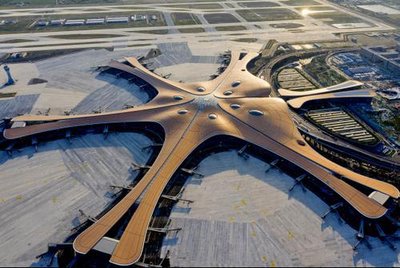 Traveler rushing through the city streets towards the airport