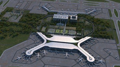 西安市中心与机场大巴连接的交通枢纽，展现现代化与古迹的和谐